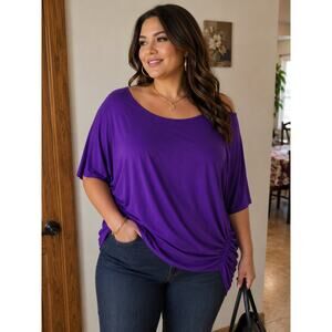 Johnny Was Purple Dolman Sleeve Tunic Top 4XL Plus Size Ruched Side Blouse